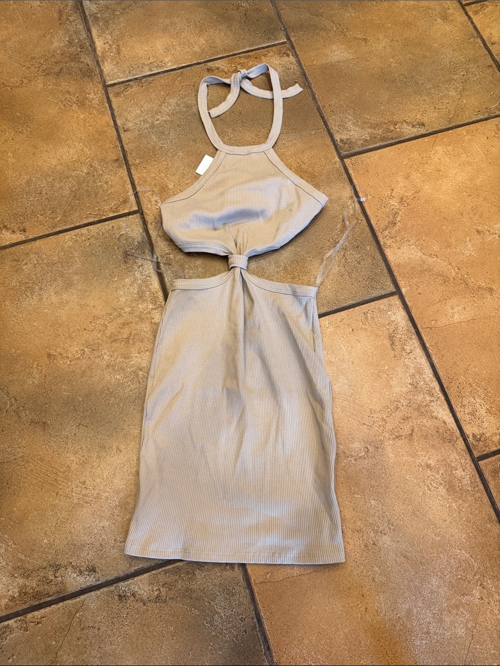 Ribbed Halter Cutout Mini Dress in Beige